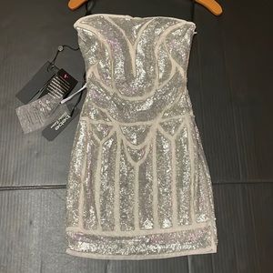 Strapless Holiday Geo Sequence Dress